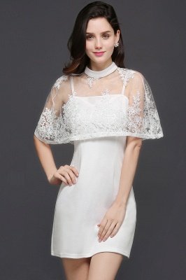 Column High-neck Knee-length White Prom Dress_2