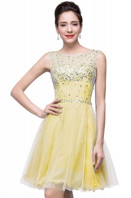 A-line Sleeveless Crew Short Tulle Prom Dresses with Crystal Beads_4
