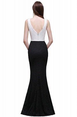 Floor-Length Sheath Scoop White And Black Lace Prom Dresses_2