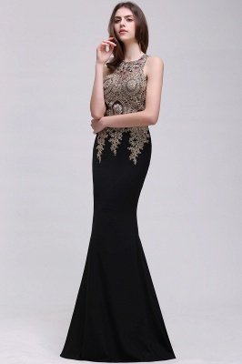 Black Lace Appliques Mermaid Prom Dresses_7