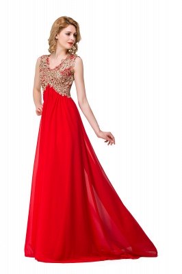 Lace A-Line Floor-Length Sleeveless V-Neck  Appliques Prom Dresses_5
