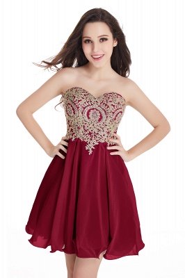 A-Line Strapless  Chiffon Short Prom Dresses with Beadings_2