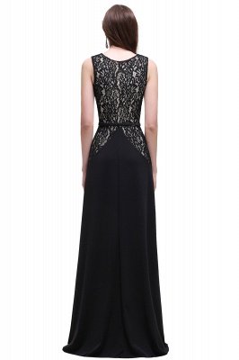 V-Neck Long Black A-line Lace Prom Dresses_3