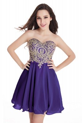 A-Line Strapless  Chiffon Short Prom Dresses with Beadings_3
