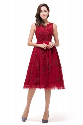Lace A-Line Knee-Length Red  Tull Prom Dresses with sequins_2