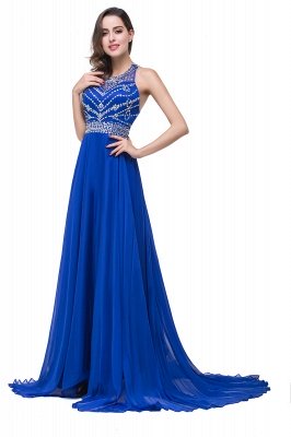 A-line Crew Floor-length Sleeveless Tulle Prom Dresses with Crystal Beads_4