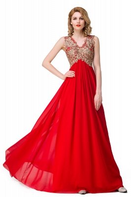 Lace A-Line Floor-Length Sleeveless V-Neck  Appliques Prom Dresses_9