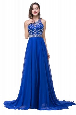 A-line Crew Floor-length Sleeveless Tulle Prom Dresses with Crystal Beads_3