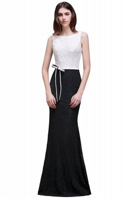 Floor-Length Sheath Scoop White And Black Lace Prom Dresses_1