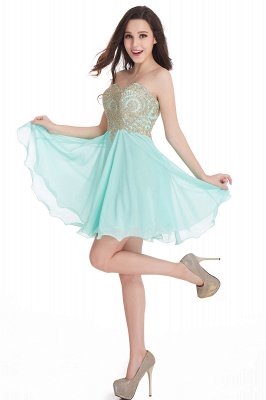 A-Line Strapless  Chiffon Short Prom Dresses with Beadings_13