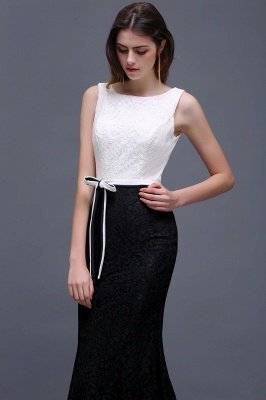 Floor-Length Sheath Scoop White And Black Lace Prom Dresses_4