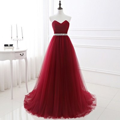 Burgundy Tulle A-line Sweetheart Prom Dress_3
