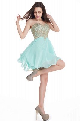 A-Line Strapless  Chiffon Short Prom Dresses with Beadings_11
