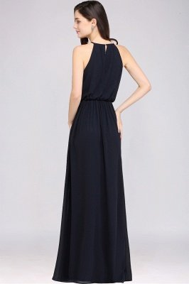 A-line Floor-length Chiffon Navy Blue Simple Prom Dress_12
