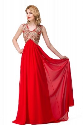 Lace A-Line Floor-Length Sleeveless V-Neck  Appliques Prom Dresses_8