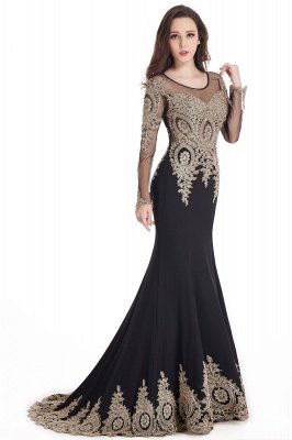 Sexy Lace Appliques Long Sleeves Mermaid Prom Dresses_8