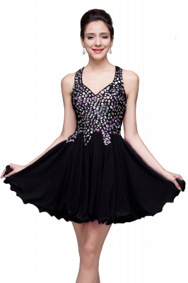 A-line Sweetheart Short Sleeveless Chiffon Prom Dresses with Crystal Beads_5