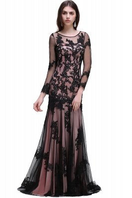 Appliques Mermaid Long Tulle Sheer Evening Gowns_1