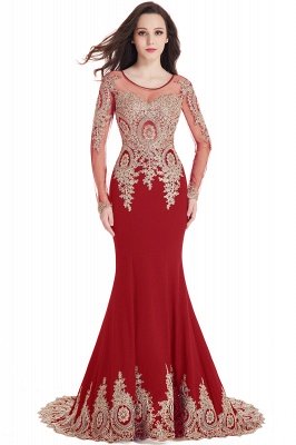 Sexy Lace Appliques Long Sleeves Mermaid Prom Dresses_2