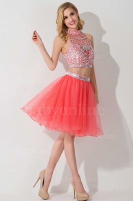 Two-piece Halter Sleeveless Short Tulle Prom Dresses with Crystal Beads_14