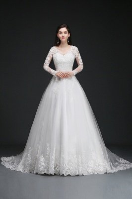 V-Neck Ball Gown Lace Tulle Wedding Dresses_1
