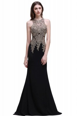 Black Lace Appliques Mermaid Prom Dresses_5