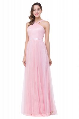 Sheath Floor-length Pink Tulle Bridesmaid Dresses with Ribbon Sash_4