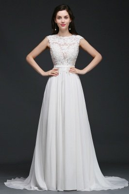 Modest A-line Scoop Lace Appliques Wedding Dress_2