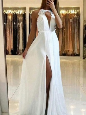 Elegant A-line Chiffon Evening Dresses 2018 | Open Back Side Slit Prom Dress_4