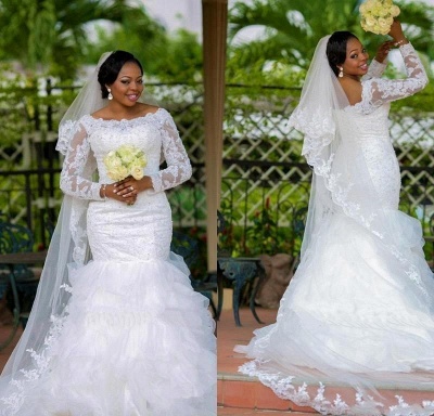 Robes de mariée sirène sexy à manches longues nouvelle arrivée dentelle appliques robes de mariée_4