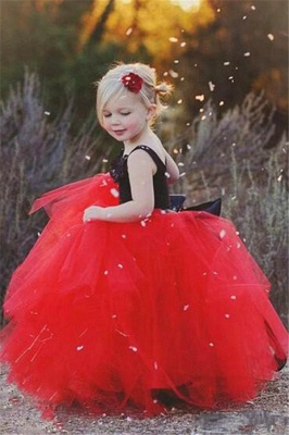 New Straps Black Red Tulle Pageant Ball-Gown Flower Girl Dress_2