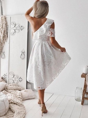 Elegant One Shoulder Lace Short Homecoming Dresses | 2023 Hi-Lo Cheap Hoco Dress_5